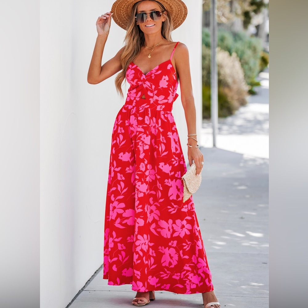 Floral Print Twist Front Maxi Dress